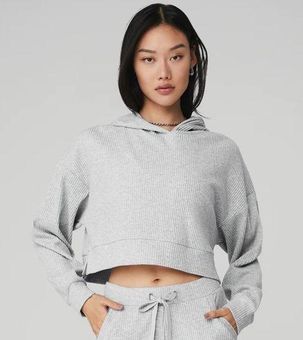 Alo Muse Rib Crop Hoodie - Athletic Heather Grey