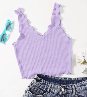 SheIn Purple Lettuce Trim Ruffle V Neck Ribbed Crop Top Tank Size L - $5  New With Tags - From Olivia