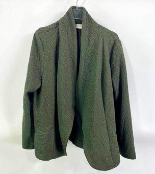 Chico's Green Folded Collar Open Front Buttonless Jacket Size L