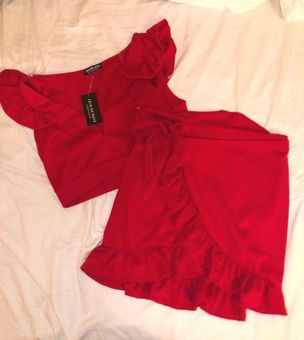 red ruffle two piece set