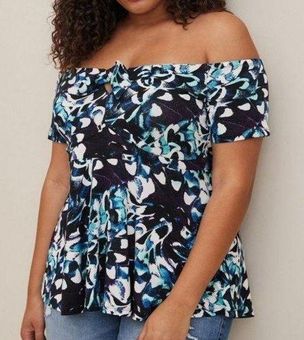 Torrid Women's Plus Size 5X Babydoll Super Soft Tie Front Off Shoulder Top