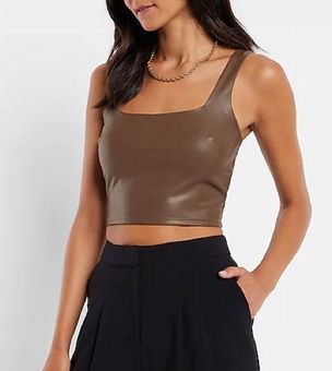 EXPRESS Sleeveless Body Contour Faux Leather High Neck Tank top