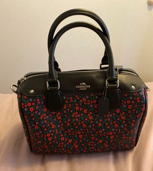 Coach Floral Printed Leather Small Wristlet, Black Multi: Handbags