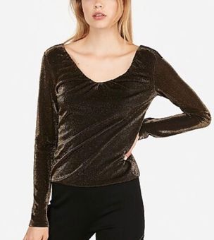 EXPRESS Tops Metallic Bronze Sparkle Long Sleeve Top Size XL