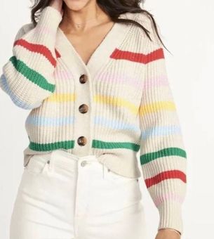 Hollister Womens Sweater Multicolor Stripe Cropped Button Up Cardigan Sz S