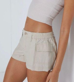 PacSun Off White Low Rise Elastic Waist Cargo Shorts