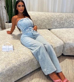 ZARA denim jeans corset wide streight leg jumpsuit Blue - $68 (23% Off  Retail) New With Tags - From Jessie