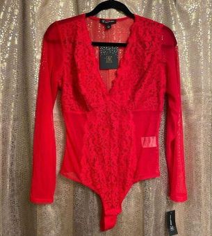 INC International Concepts INC Long-Sleeve Mesh & Lace Bodysuit