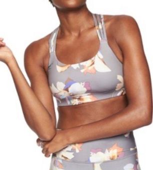 Athleta Hyper Focused Grey Floral Print Strappy Sports Bra in Powervita  Size M Gray Size M - $25 - From Ann