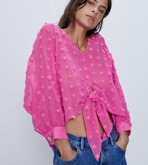 Zara, Tops, Zara Pink Polka Dot Blouse