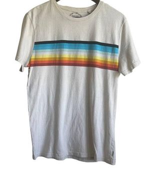 Lucky Brand T-Shirt M Cream Multi Color Stripes Crew Neck Cotton
