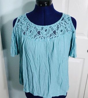 Gypsies & Moondust Blue Cold Shoulder Top Large - $19 - From Megan