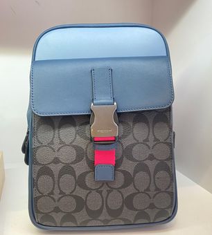 Buy the Coach Track Pack Blue Green Colorblock Crossbody Bag