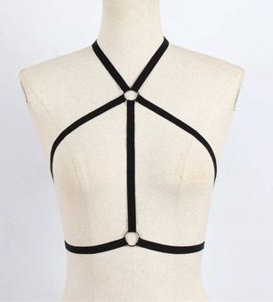 Black strappy harness cage bra bralette new top cupless NEW lingerie sexy  large - $18 - From Mia