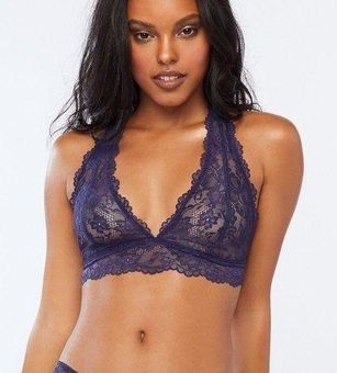 Savage X FENTY Floral Lace Racerback Bralette in Navy Blue, size XL - $21 -  From Sarah