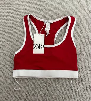 ZARA Sports Bra Red White Trim Tank Crop Top Activewear Nylon - $15 New  With Tags - From Sloan