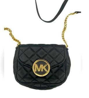 Buy the Michael Kors Black Leather Women Gold Chain Handle Crossbody Bag