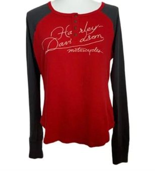 Harley-Davidson Top M Embroidered Thermal Henley Colorblocked Red Gray Moto  Size M - $32 - From Cageys