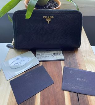 Prada Daino Small Zip Around Leather Wallet in Black