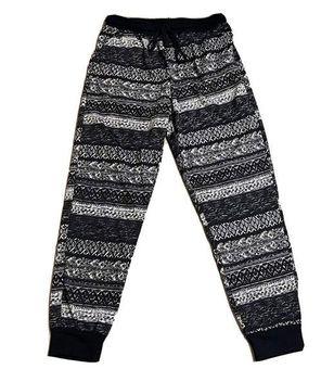 Shosho lightweight fleece lined stretchy joggers striped black white