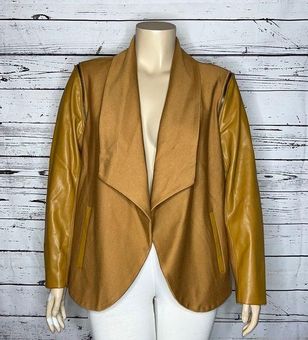 G by Giuliana Size 20W Tan Faux Leather - Knit Zipper Trim Open