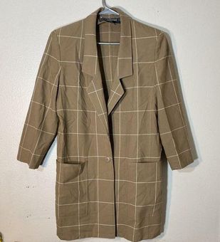 LOUIS FERAUD Beige Window Pane SINGLE BREASTED Long BLAZER-JACKET SIZE 8  Tan - $37 - From Sahara