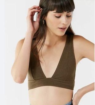 Urban Outfitters Out from Under Green Olive Bralette size Small Ribbed Deep  V - $13 - From sarah