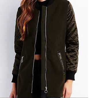 Charlotte Russe Longline Bomber Jacket Olive Army Green Long