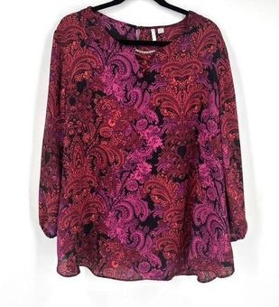 Cato Floral & Paisley Print 3/4 Sleeve Tunic Blouse Multi-Color Size 18/20W  - $26 - From April