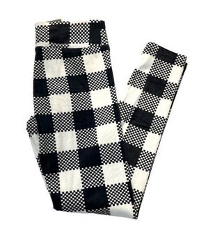 No Boundaries Velour Leggings Plush Black White Checked Plaid