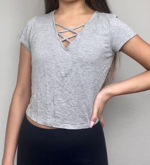 CRISSCROSS NECK TOP in Heather Grey