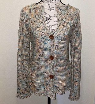 BCBGMAXAZRIA women s Marled Knit cardigan sweater ruffle trim