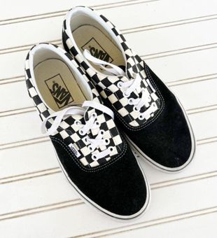 Vans Era Primary Check Black White Suede Canvas Sneakers Size