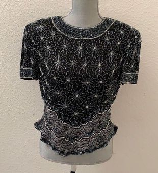 Adrianna Papell Boutique Evening Vintage Beaded Top Large L