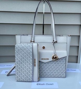 Michael Kors, Bags, Mk Maisie Lg Pebbled Leather 3in Tote Bag White
