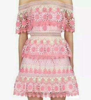 Self Portrait SELF-PORTRAIT Off The Shoulder Guipure Lace Mini Pink Dress  Size 4 - $185 (62% Off Retail) - From Ava