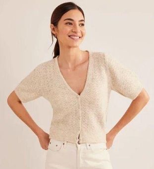 NWT Boden Pointelle Short Sleeve Cardigan Sweater Top