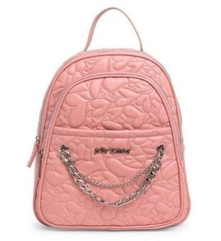 Betsey Johnson Heart Quilted Mid Size Backpack In Light Pink