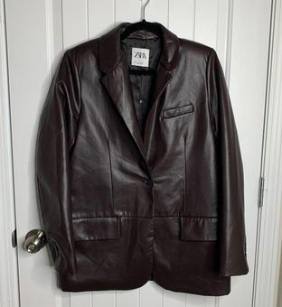zara brown leather blazer