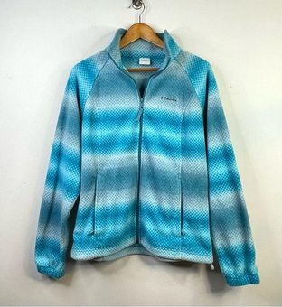 Columbia Blue Ombré Dot Stripe Full Zip Fleece cozy sweater jacket