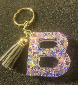 Purple Gold Glitter Initial Keychain