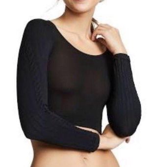 SPANX Arm Tights Black Silver Long Sleeve Smoothing Crop Top NEW