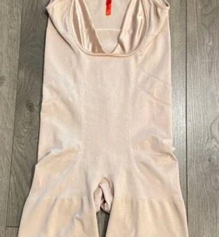 Spanx Slimmer And Shine Mid Thigh Open Bust Shaper Nude Bodysuit Size L  Size L - $41 - From Ava