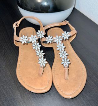 Nicole By Nicole Miller Nicole Rhinestone Flower Sandals White