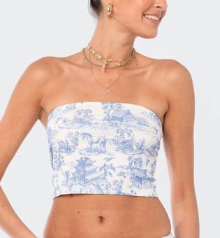 Edikted Pamper Floral Waffle Crop Camisole In White