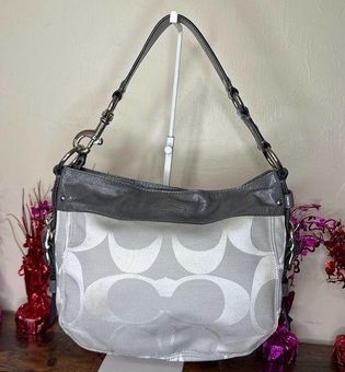 Coach Black/Grey Jacquard and Leather Hobo Bag