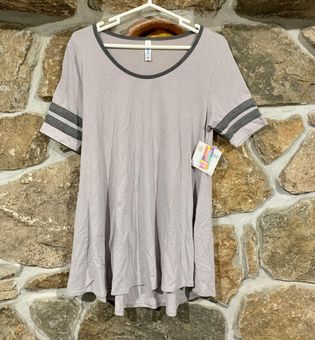 LuLaRoe NWT Light Grey Short Sleeve T-Shirt Perfect T Dress Style w/  Striped Sleeves w/ Slits on the Sides Gray Size M - $17 (78% Off Retail)  New With Tags - From Talianna