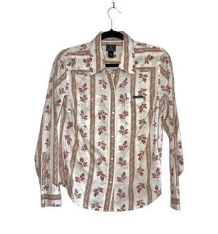 Lucky Brand Vintage Cream Floral Print 100% Cotton Button Down Western Top  Tan Size L - $35 - From Courtney