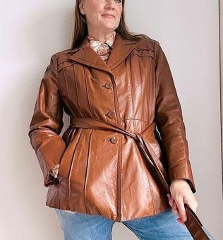 70s Leather Jacket Classic Style belted Unsex Style Pockets