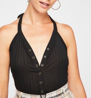 Free People Beach Shoreline Ribbed Halter Top Black - $25 - From